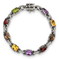 Shey Couture Sterling Silver Antiqued Cushion.86 Amethyst.86 Citrine 1.10 Garnet.55 Peridot.86 Smoky Quartz Bracelet, 7.25" view 4