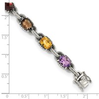 Shey Couture Sterling Silver Antiqued Cushion.86 Amethyst.86 Citrine 1.10 Garnet.55 Peridot.86 Smoky Quartz Bracelet, 7.25" view 3