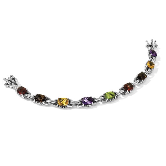 Shey Couture Sterling Silver 7.25 Inch Antiqued Cushion .86Amethyst/.86Citrine/1.10Garnet/.55Peridot/.86Smoky Quartz Bracelet