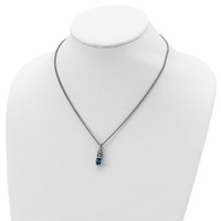 Shey Couture Sterling Silver Antiqued Cushion Bezel Sky Blue Topaz and Diamond Necklace, 18" view 4