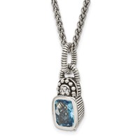 Shey Couture Sterling Silver Antiqued Cushion Bezel Sky Blue Topaz and Diamond Necklace, 18" view 5