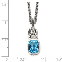 Shey Couture Sterling Silver Antiqued Cushion Bezel Sky Blue Topaz and Diamond Necklace, 18" view 3