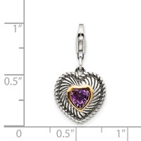 Shey Couture Sterling Silver Charm with 14K Accent Antiqued Amethyst Antiqued Heart with Lobster Clasp view 3