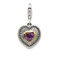 Shey Couture Sterling Silver Charm with 14K Accent Antiqued Amethyst Antiqued Heart with Lobster Clasp view 1
