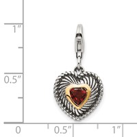 Shey Couture Sterling Silver Charm with 14K Accent Antiqued Heart Shaped Garnet with Lobster Clasp Heart view 4