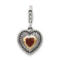 Shey Couture Sterling Silver Charm with 14K Accent Antiqued Heart Shaped Garnet with Lobster Clasp Heart view 1