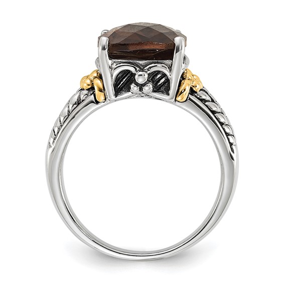 Sterling Silver w/14k Accent Polished & Antiqued Smoky Quartz Ring