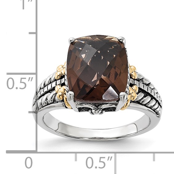 Sterling Silver w/14k Accent Polished & Antiqued Smoky Quartz Ring