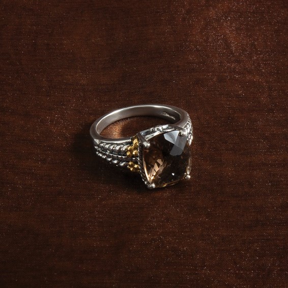 Sterling Silver w/14k Accent Polished & Antiqued Smoky Quartz Ring