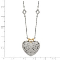 Shey Couture Sterling Silver Rhodium-plated Necklace with 14K Accent Diamond Vintage Heart, 18" view 3