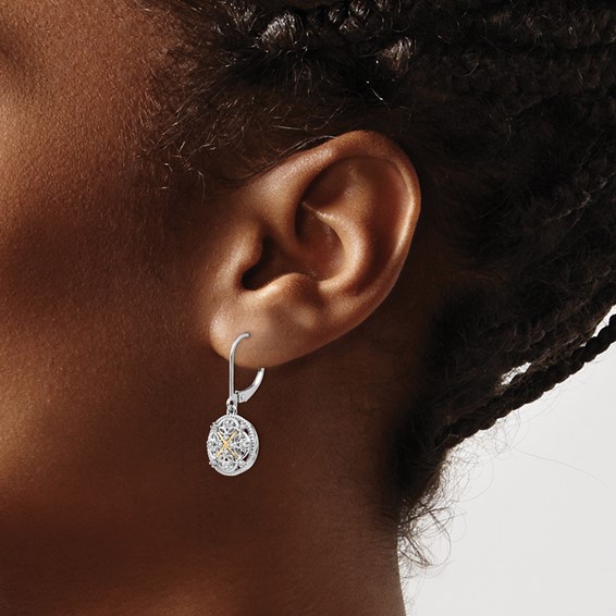 Shey Couture Sterling Silver Rhodium-plated with 14K Accent Diamond Leverback Dangle Vintage Earrings