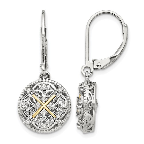 Shey Couture Sterling Silver Rhodium-plated Earrings with 14K Accent Diamond Leverback Dangle Vintage
