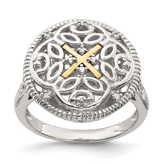 Shey Couture Sterling Silver Rhodium-plated with 14K Accent Diamond Vintage Ring