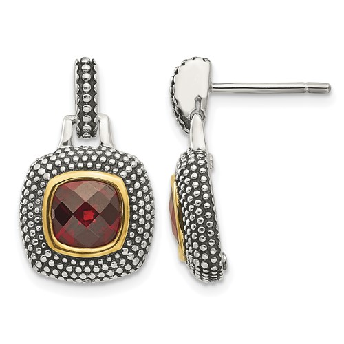 Shey Couture Sterling Silver Flash Gold-plated Antiqued Garnet Earrings