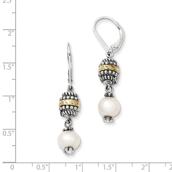 Sterling Silver w/14k 8mm FW Cultured Pearl Earrings