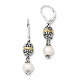 Sterling Silver w/14k 8mm FW Cultured Pearl Earrings