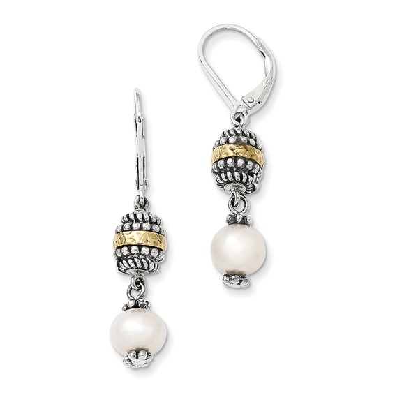 Sterling Silver w/14k 8mm FW Cultured Pearl Earrings