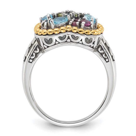 Sterling Silver w/14k Accent Multi Gemstone Ring