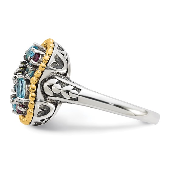 Sterling Silver w/14k Accent Multi Gemstone Ring