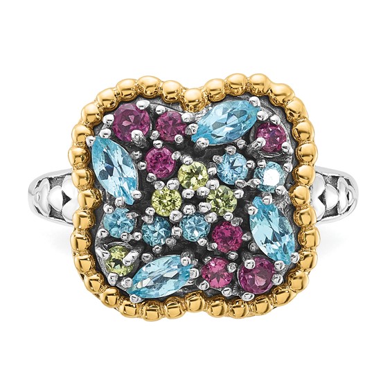 Sterling Silver w/14k Accent Multi Gemstone Ring