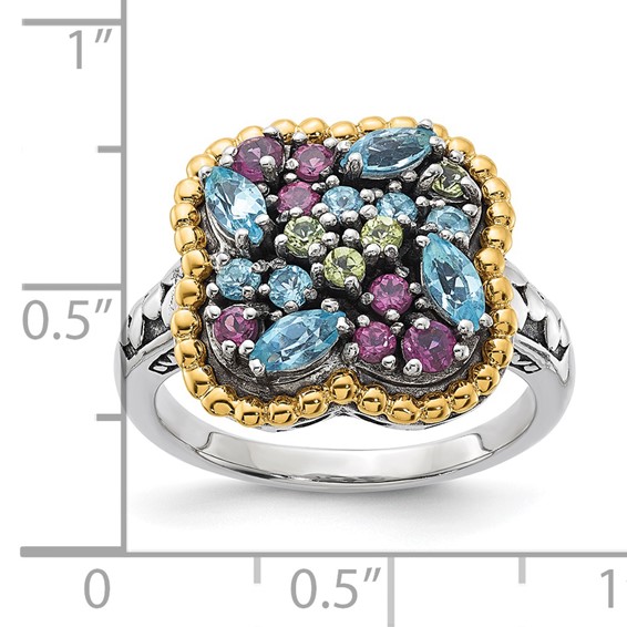 Sterling Silver w/14k Accent Multi Gemstone Ring
