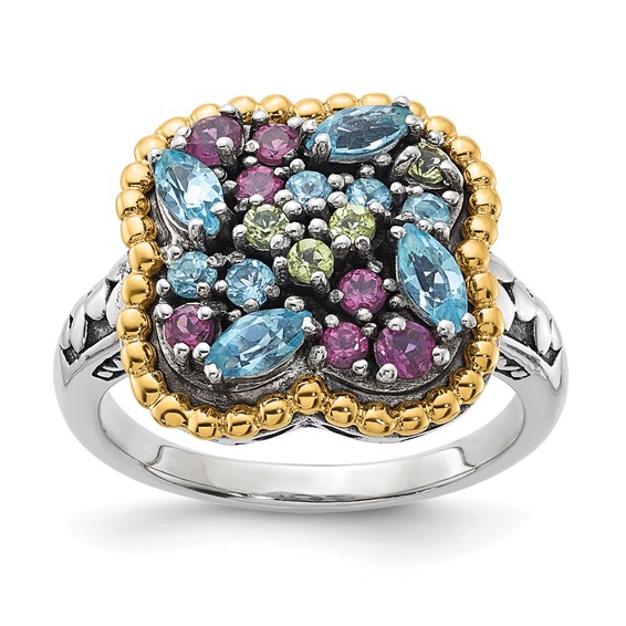 Sterling Silver w/14k Accent Multi Gemstone Ring