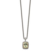 Shey Couture Sterling Silver Necklace with 14K Accent Antiqued Cushion Bezel Green Quartz, 18" view 2