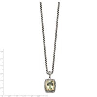 Shey Couture Sterling Silver Necklace with 14K Accent Antiqued Cushion Bezel Green Quartz, 18" view 3