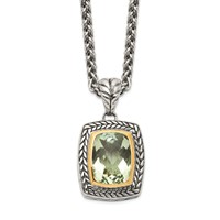 Shey Couture Sterling Silver Necklace with 14K Accent Antiqued Cushion Bezel Green Quartz, 18" view 1