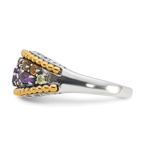 Sterling Silver w/14k Accent Multi Gemstone Ring