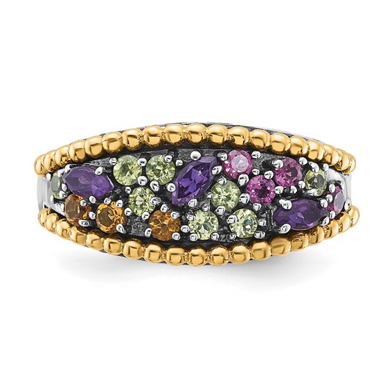 Sterling Silver w/14k Accent Multi Gemstone Ring