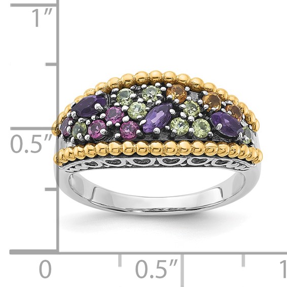 Sterling Silver w/14k Accent Multi Gemstone Ring