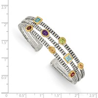 Shey Couture Sterling Silver Bracelet with 14K Accent Antiqued Bezel.36 Amethyst.55 Blue Topaz.18 Citrine.35 Garnet.30 Peridot Cuff view 3