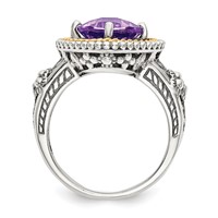 Shey Couture Sterling Silver Ring with 14K Accent Antiqued Checkerboard-cut Cushon Amethyst view 2