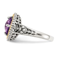 Shey Couture Sterling Silver Ring with 14K Accent Antiqued Checkerboard-cut Cushon Amethyst view 3