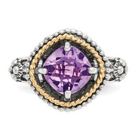 Shey Couture Sterling Silver Ring with 14K Accent Antiqued Checkerboard-cut Cushon Amethyst view 5