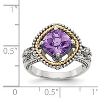 Shey Couture Sterling Silver Ring with 14K Accent Antiqued Checkerboard-cut Cushon Amethyst view 4