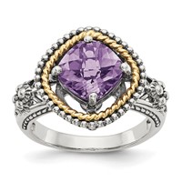 Shey Couture Sterling Silver Ring with 14K Accent Antiqued Checkerboard-cut Cushon Amethyst view 1