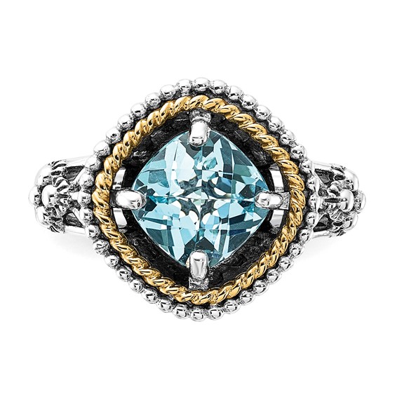 Sterling Silver w/14k Accent Polished & Antiqued Swiss Blue Topaz Ring