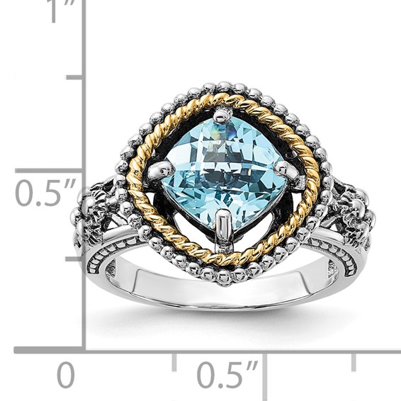 Sterling Silver w/14k Accent Polished & Antiqued Swiss Blue Topaz Ring