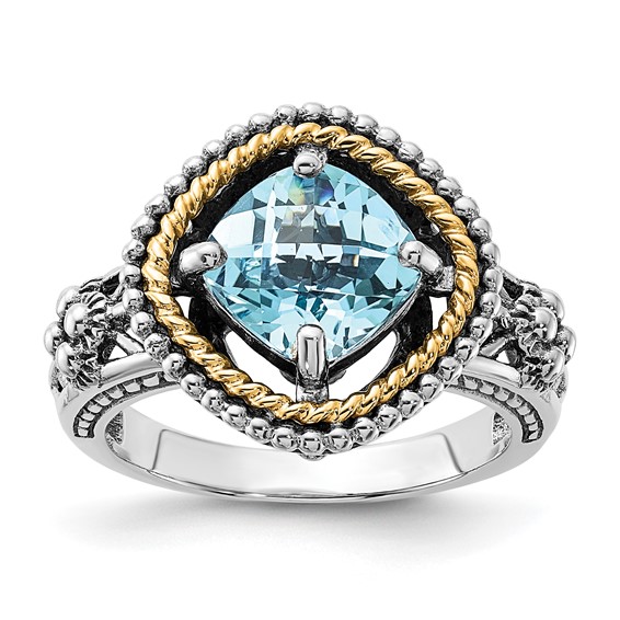 Sterling Silver w/14k Accent Polished & Antiqued Swiss Blue Topaz Ring