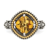 Shey Couture Sterling Silver Ring with 14K Accent Antiqued Cushion Citrine view 5