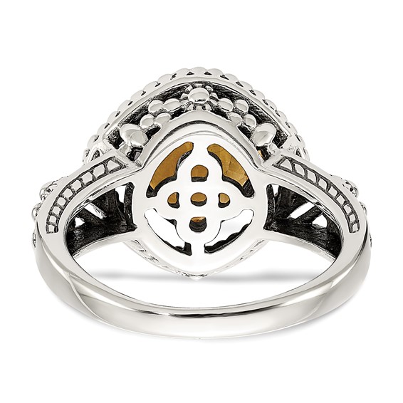 Shey Couture Sterling Silver with 14K Accent Antiqued Cushion Citrine Ring