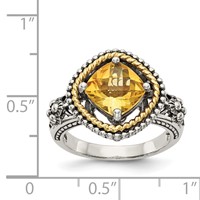 Shey Couture Sterling Silver Ring with 14K Accent Antiqued Cushion Citrine view 4