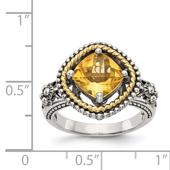 Shey Couture Sterling Silver with 14K Accent Antiqued Cushion Citrine Ring