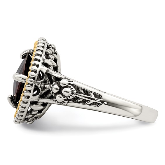 Shey Couture Sterling Silver with 14K Accent Antiqued Checkerboard Cushion Garnet Ring