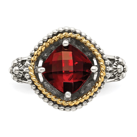 Shey Couture Sterling Silver with 14K Accent Antiqued Checkerboard Cushion Garnet Ring