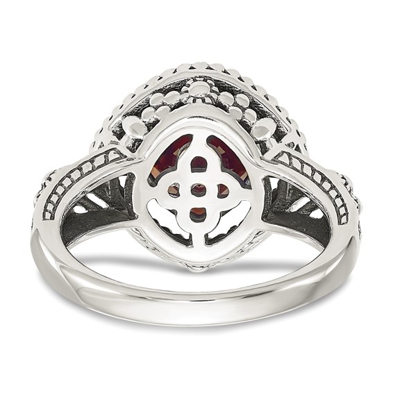 Shey Couture Sterling Silver with 14K Accent Antiqued Checkerboard Cushion Garnet Ring