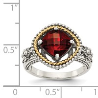 Shey Couture Sterling Silver Ring with 14K Accent Antiqued Checkerboard Cushion Garnet view 4