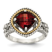 Shey Couture Sterling Silver Ring with 14K Accent Antiqued Checkerboard Cushion Garnet view 1